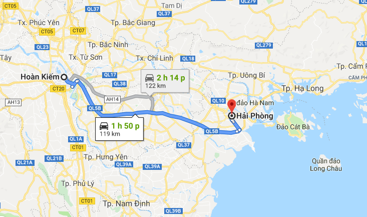 Cat Ba is about 160km from Ha Noi