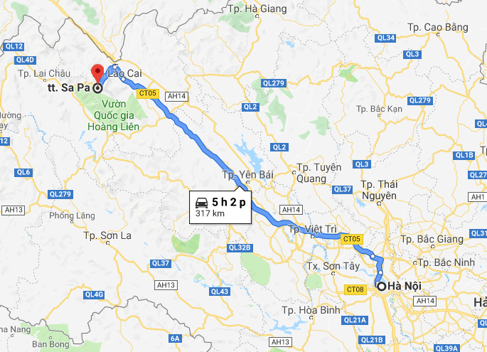 Sapa is about 317km from Hanoi