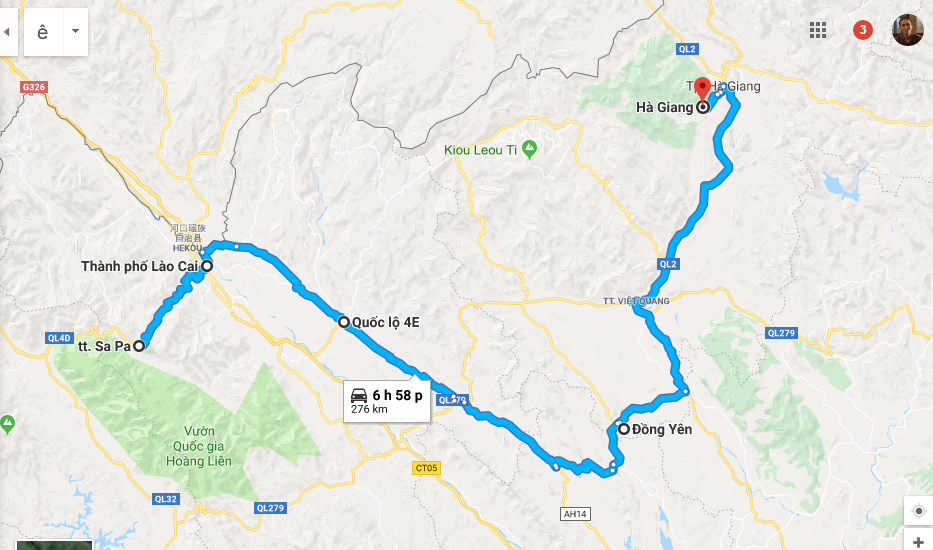 Sapa is about 276km from Ha Giang