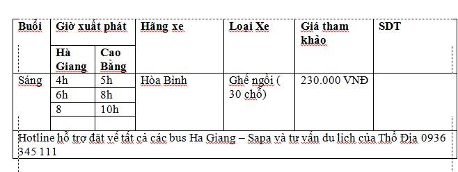 Xe khách Hà Giang đi Cao Bằng và ngược lại